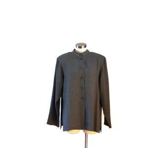 Vintage IC Fashion Women's L Gray Long Sleeve Tunic Blouse Shirt Rayon Classic